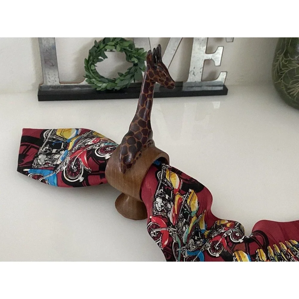Set of 4 Hand Carved Napkin Rings African Safari Jungle Animal Teak Wood Vintage
